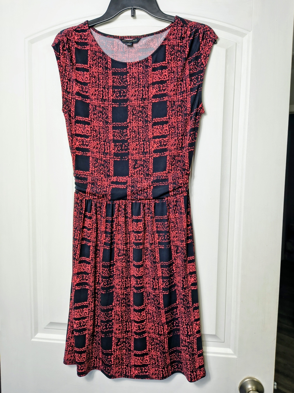 Banana Republic Red and Black Textured-Pattern Fit & Flare Dress